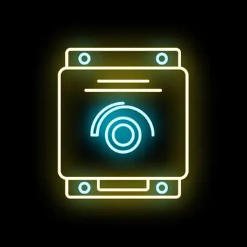 Security camera glowing neon icon on black background Stock Illustration