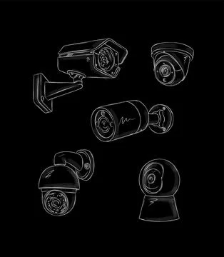 Security camera graphic set black Stock Illustration