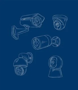 Security camera graphic set blue Stock Illustration