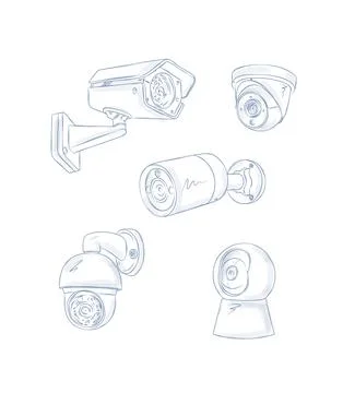 Security camera graphic set light blue Stock Illustration