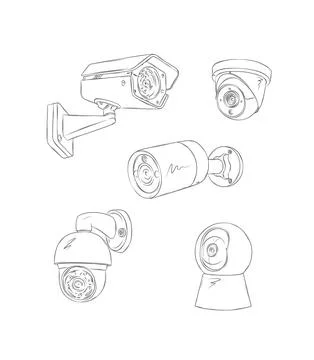Security camera graphic set white Stock Illustration
