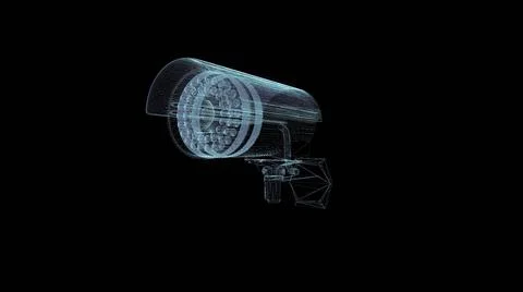 Security camera Hologram Wireframe. Nice 3D Render on a black background Stock Illustration