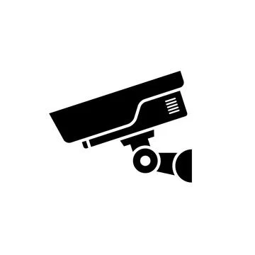 Security camera icon. Black, minimalist icon isolated on white background. Stock Illustration
