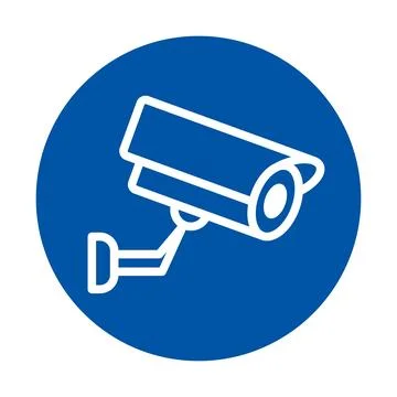 Security Camera Icon on Blue Background for Safety and Surveillance Concepts Illustrazione stock