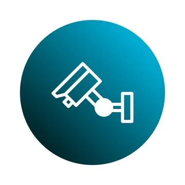 Security camera icon in blue circle representing surveillance technology an.. Ilustración de archivo