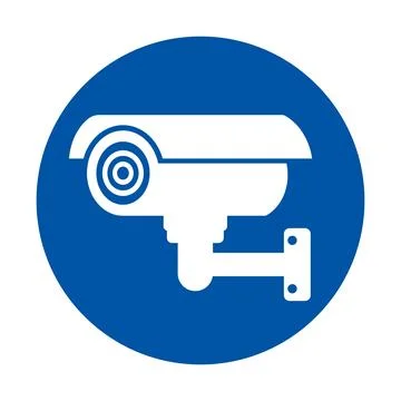 Security Camera Icon on Blue Circle Background for Surveillance Concepts Stock Illustration