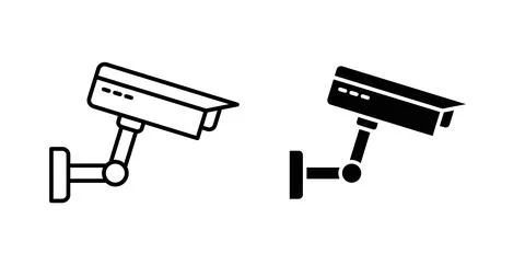 Security camera icon collection in black, Line icons, flat symbols Stock Illustration