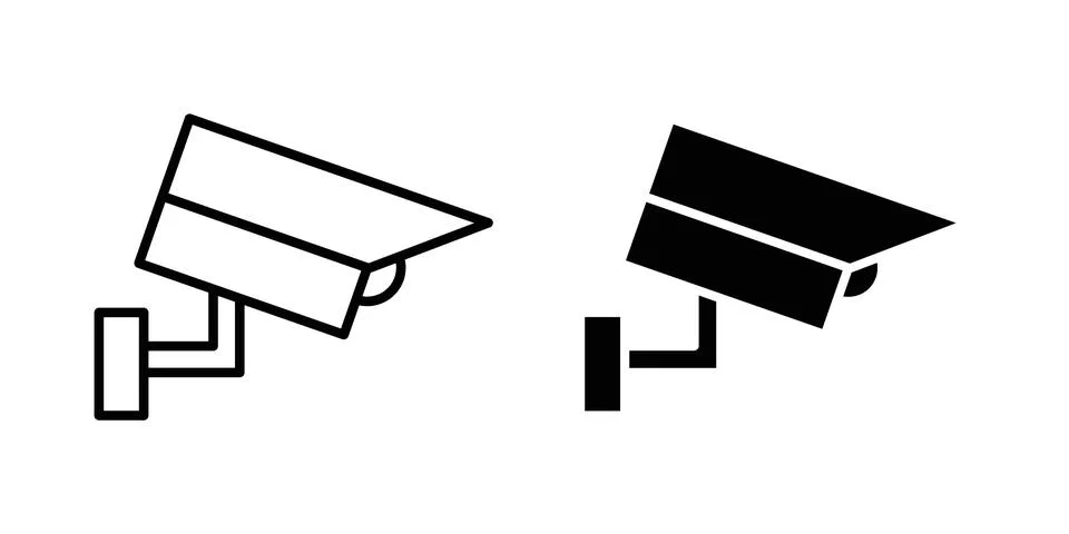 Security camera icon drawing lines. Silhouette style vector bundle Stock Illustration