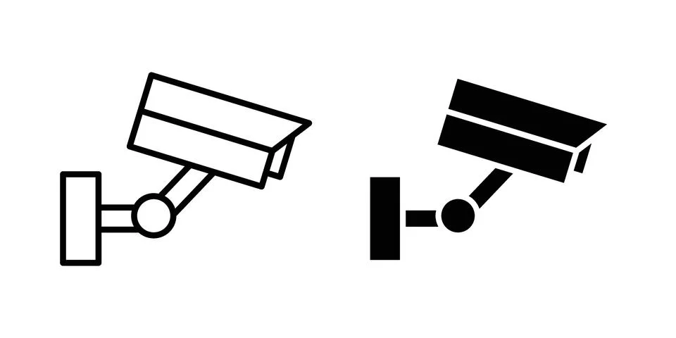 Security camera icon linear versions pack on white background Illustrazione stock