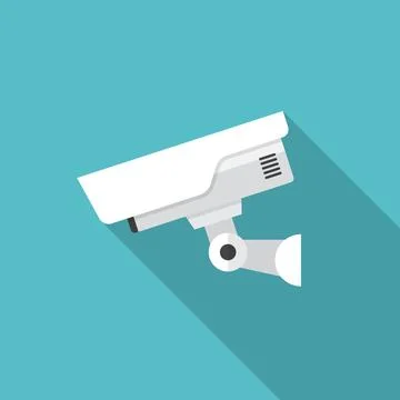 Security camera icon with long shadow. Flat design style. Stock Illustration