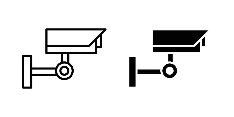 Security camera icon pack with silhouette and stroke web icons Illustrazione stock