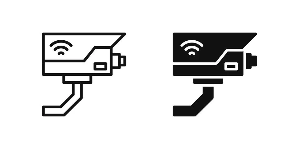 Security camera icon set illustrating smart surveillance systems in IoT env.. Stock Illustration