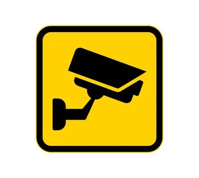 Security Camera Icon with Yellow Background for Safety Awareness Signage Stock Illustration