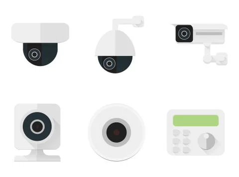 Security camera icons set. CCTV flat color simbols for a security and shops Stock Illustration