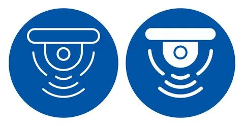 Security Camera Icons with Signal Waves on Blue Backgrounds Ilustración de archivo