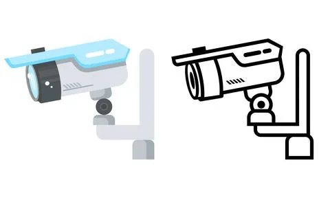 Security camera illustrations in colored and outline styles for surveillanc.. Illustrazione stock