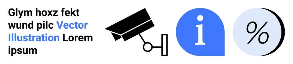 Security Camera, Information Symbol, and Percentage Sign for Tech and Marke.. Stock Illustration