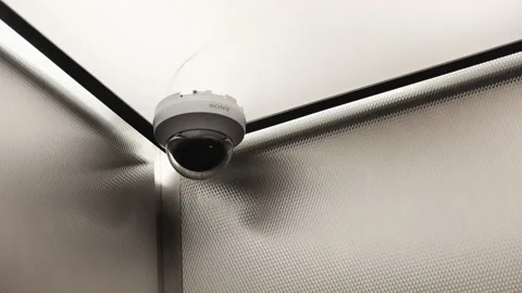 A Security Camera Inside Of A Silver Elevator Stock Footage 139839545