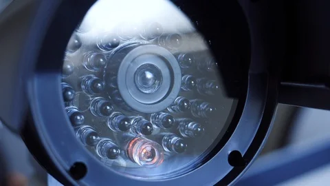 Security Camera Lens With Red Light Flashing Closeup CCTV Stock Footage 89575405