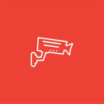 Security Camera Line Icon On Red Background. Red Flat Style Vector Stock Illustration