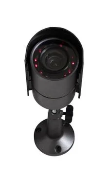 Security camera with luminous backlight. Isolated ower white background Foto stock