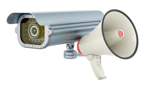 Security camera with megaphone. 3D rendering Stock Illustration
