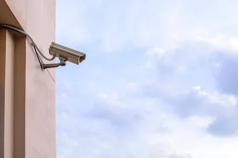 Security camera for monitor events in city. Stock Photos