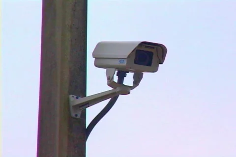 Security Camera Mounted on a Pole Stock Footage 141015