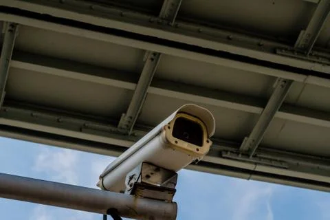 Security camera mounted under a bridge Stock Photos