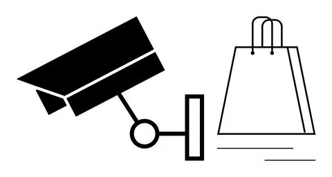Security camera mounted on wall focusing on shopping bag moving. Ideal for se Stock Illustration