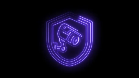 Security camera neon glow on shield animation security system concept video Stock Footage 346008131
