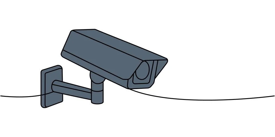 Security camera one line colored continuous drawing. Security surveillance Illustrazione stock