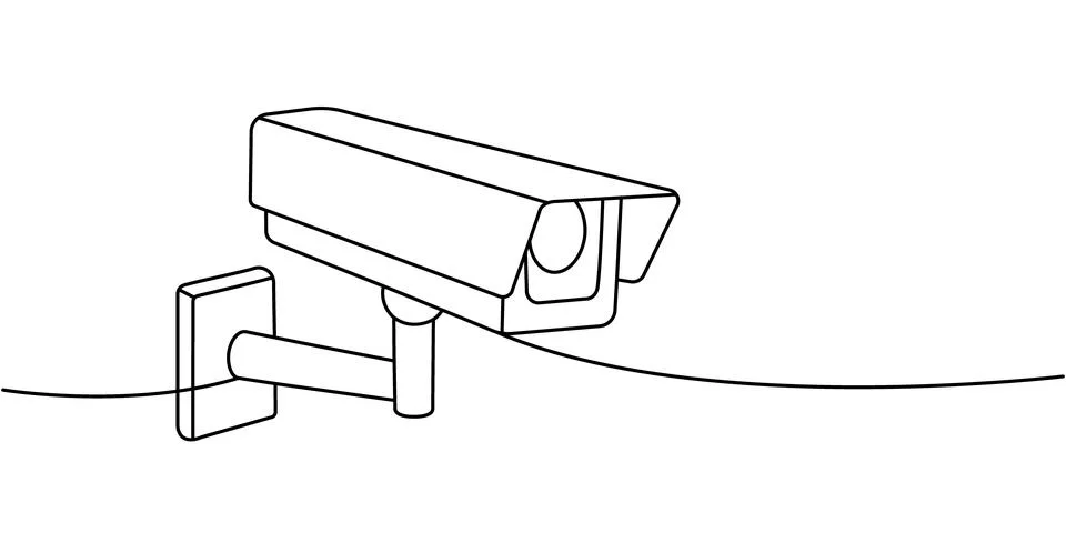 Security camera one line continuous drawing. Video surveillance. Vector Stock Illustration