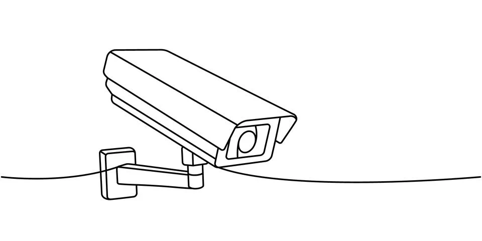 Security camera one line continuous drawing. Security surveillance system Illustrazione stock