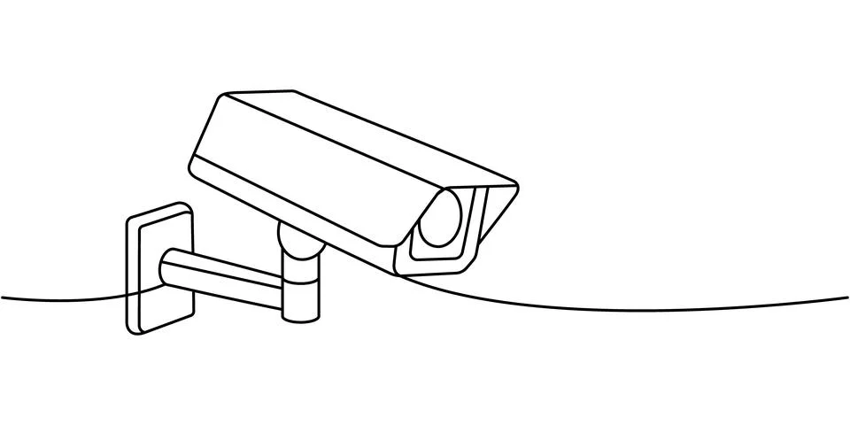Security camera one line continuous drawing. Security surveillance system Illustrazione stock