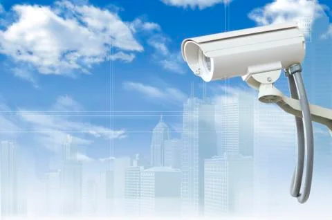 Security camera or cctv on digital background Ilustración de archivo