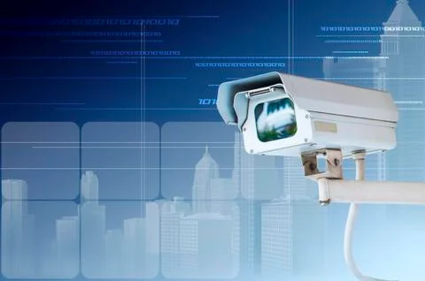 Security camera or cctv on digital background Ilustración de archivo