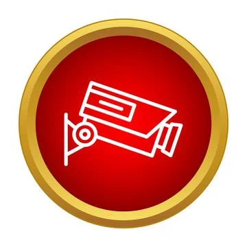 Security camera outline on red gold button Illustrazione stock