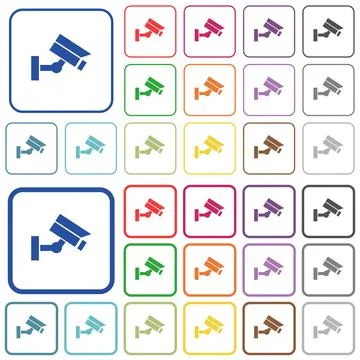 Security camera outlined flat color icons Stock Illustration