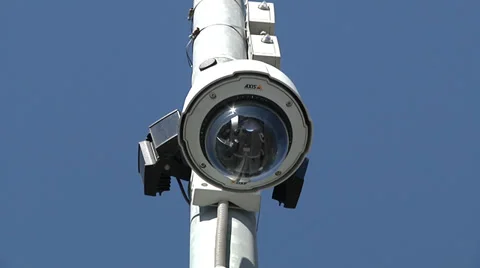 Security camera outside on pole. Surveillance dome cctv camera. Stock Footage 32326950