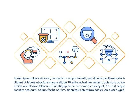 Security camera purchase concept line icons with text Stock Illustration