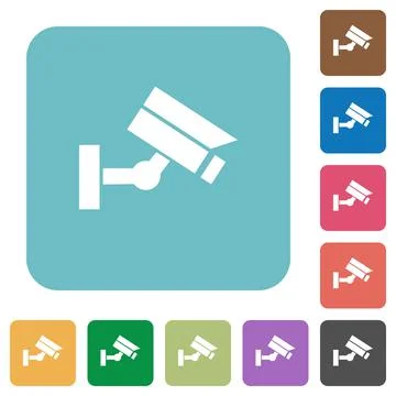 Security camera rounded square flat icons Stock Illustration