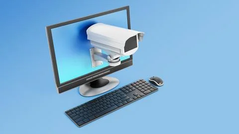 Security camera on the screen of the computer. 3D illustration Stock Illustration