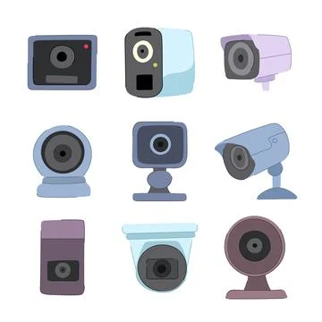 Security camera set cartoon vector illustration Stock Illustration