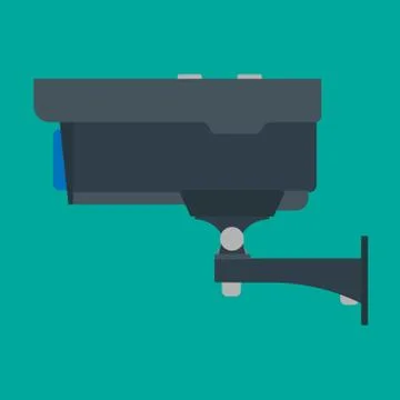 Security camera side view vector flat icon. CCTV serveillance safety video pr Stock Illustration