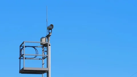 Security camera on sky background, object security Stock Footage 108494220