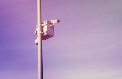 Security camera with a sky background Stock Photos