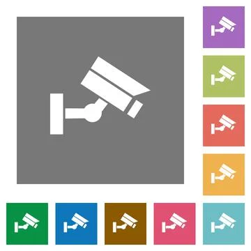 Security camera square flat icons Stock Illustration