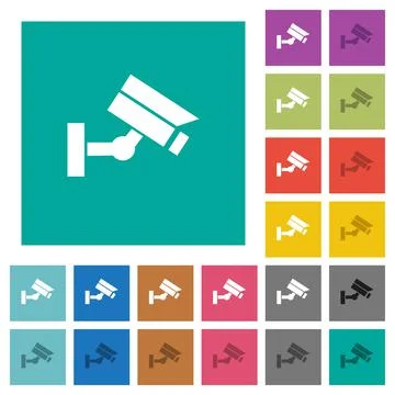 Security camera square flat multi colored icons Stock Illustration