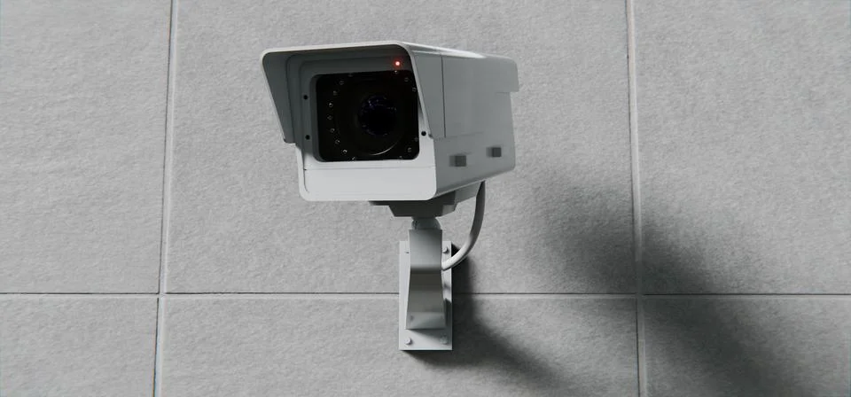 Security camera, surveillance and mounted on wall, total control background Stockillustratie